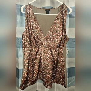New L AnnTaylor Tank,Surplice Neck,Red&Brown Specks,Silk Front,Brown Cotton Back